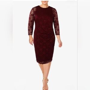 Ralph Lauren Burgundy Lace Midi Dress